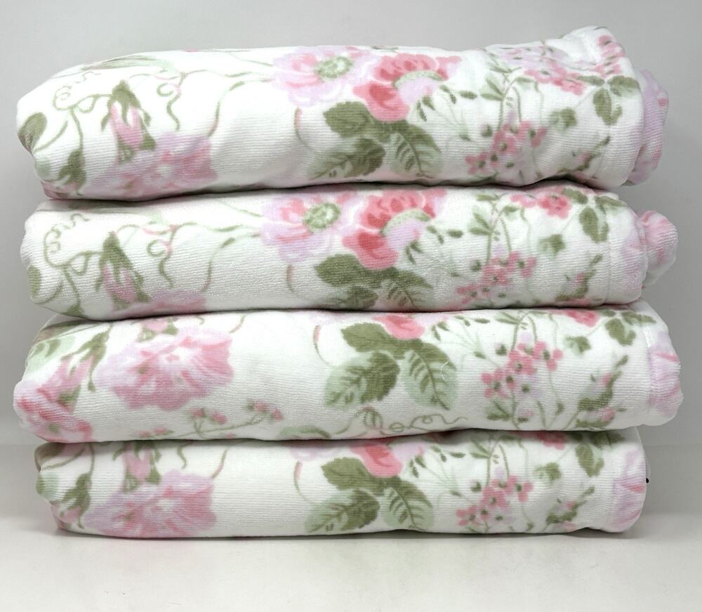 Laura Ashley Bath Towels Set Morning Gloria Floral 4 Pcs Pink Green White NWT